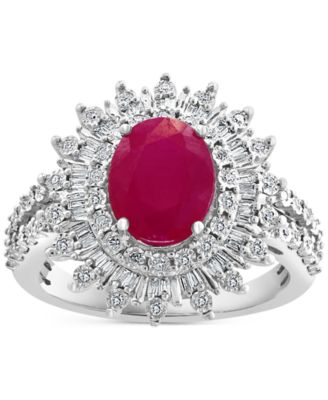 EFFY&reg; Ruby (1-7/8 ct. t.w.) & Diamond (1/4 ct. t.w.) Halo Statement Ring in 14k White Gold (Also in Sapphire and Emerald)