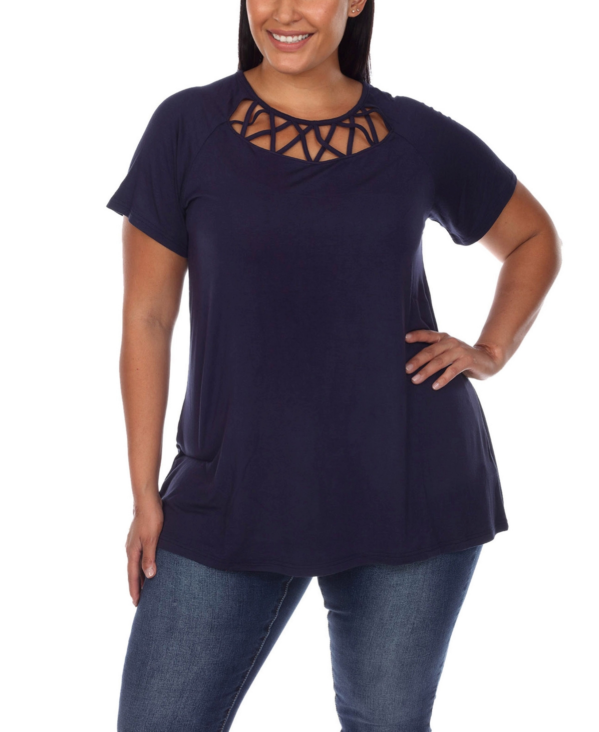White Mark Plus Size Crisscross Cutout Short Sleeve Top