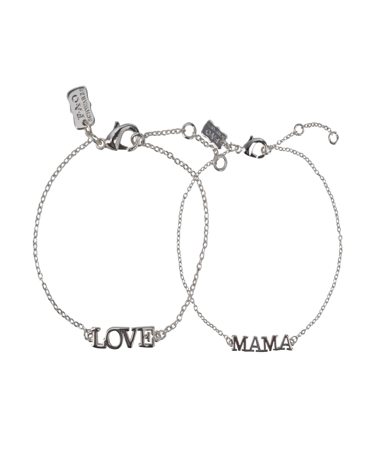 Fao Schwarz Fine Silver Plated Mama and Love Bracelet Set, 2 Piece