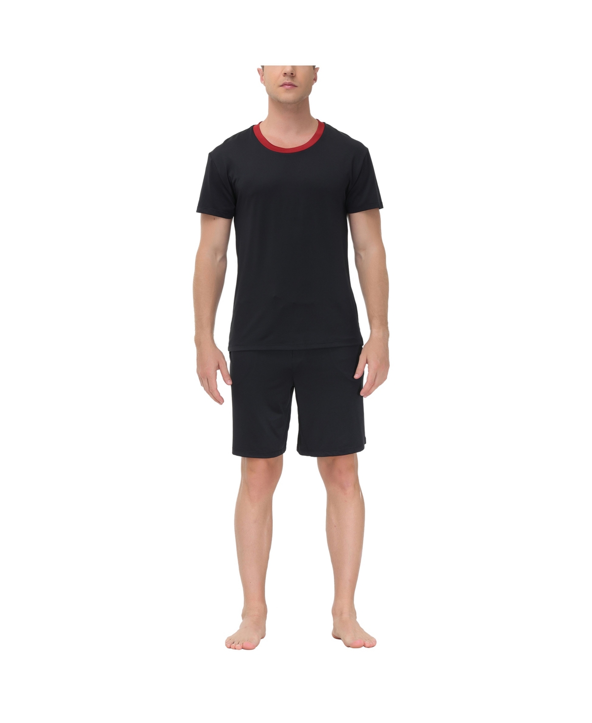 Men's Moisture-Wicking Crewneck T-Shirt & Shorts Pajama Set - Red