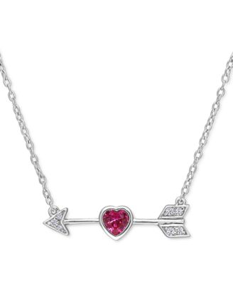 Macy's - Lab-Grown Ruby (1/3 ct. t.w.) & Lab-Grown White Sapphire (1/20 ct. t.w.) Heart & Arrow 18" Pendant Necklace in Sterling Silver