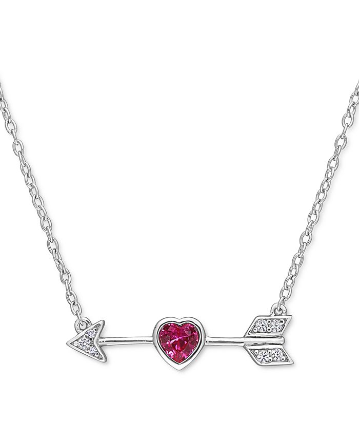 Macy's - Lab-Created Ruby (1/3 ct. t.w.) & Lab-Created White Sapphire (1/20 ct. t.w.) Heart & Arrow 18" Pendant Necklace in Sterling Silver