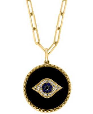 EFFY&reg; Onyx, Sapphire (1/20 ct. t.w.) & Diamond (1/10 ct. t.w.) Evil Eye 18" Pendant Necklace in 14k Gold