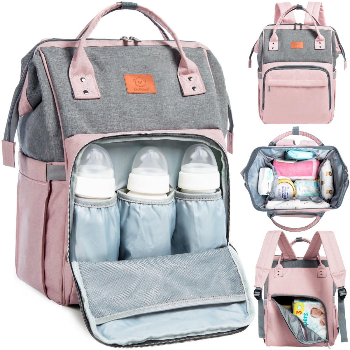 Keababies Original Diaper Bag Backpack, Multi-functional Baby Diaper Bags With Changing Pad In Pink