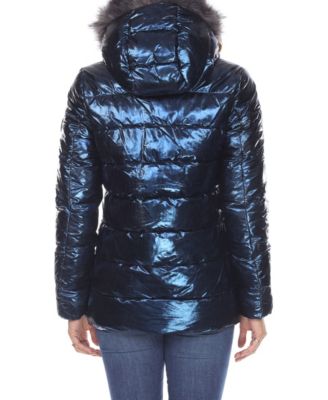 Women's Metallic Puffer Coat With Hoodie