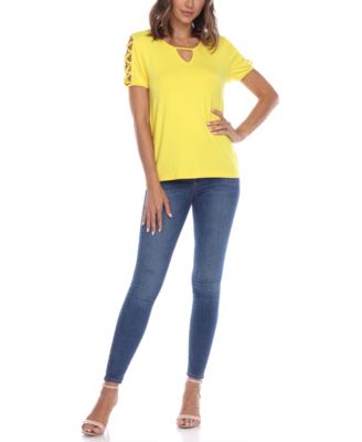 Women's Keyhole Neck Cutout Short Sleeve Top