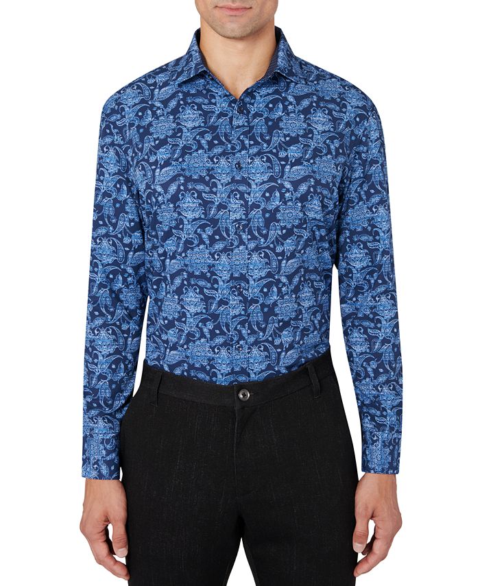 Tallia Men's SlimFit NonIron Performance Stretch Botanical Print Dress Shirt Macy's