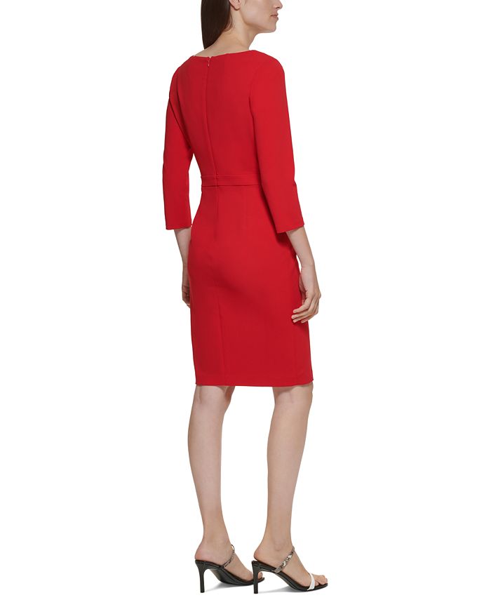 Calvin Klein Petite Bow-Neck 3/4-Sleeve Sheath Dress - Macy's