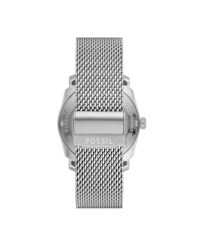 Fossil Men's Machine Silver-Tone Stainless Steel Mesh Bracelet Watch ...