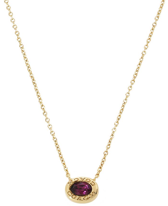 COACH GoldTone Signature Logo & Color Crystal Pendant Necklace, 16