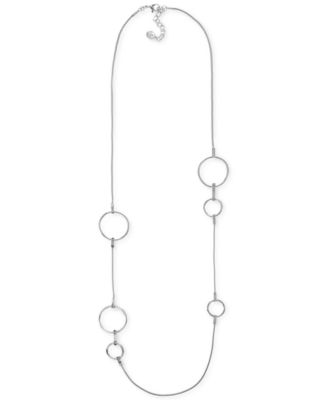 Photo 1 of Alfani Silver-Tone Open Circle & Pavé Bar Long Station Necklace, 42" + 2" extender, 