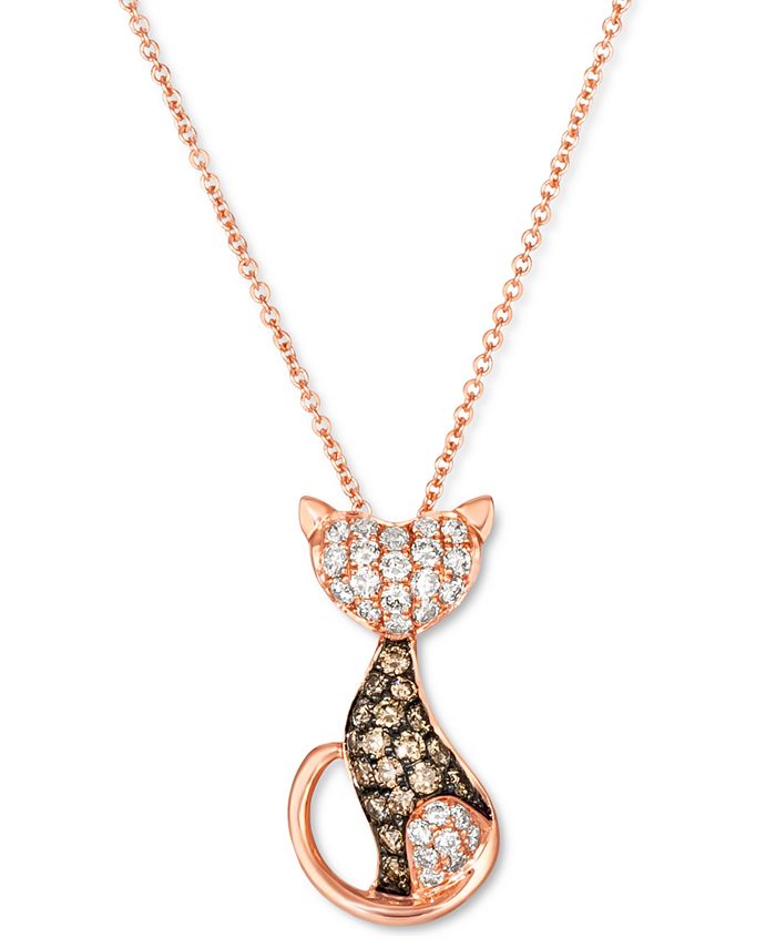 Le Vian - Nude Diamond (1/3 ct. t.w.) & Chocolate Diamond (1/4 ct. t.w.) Cat Necklace in 14k Rose Gold, 18" + 2" extender