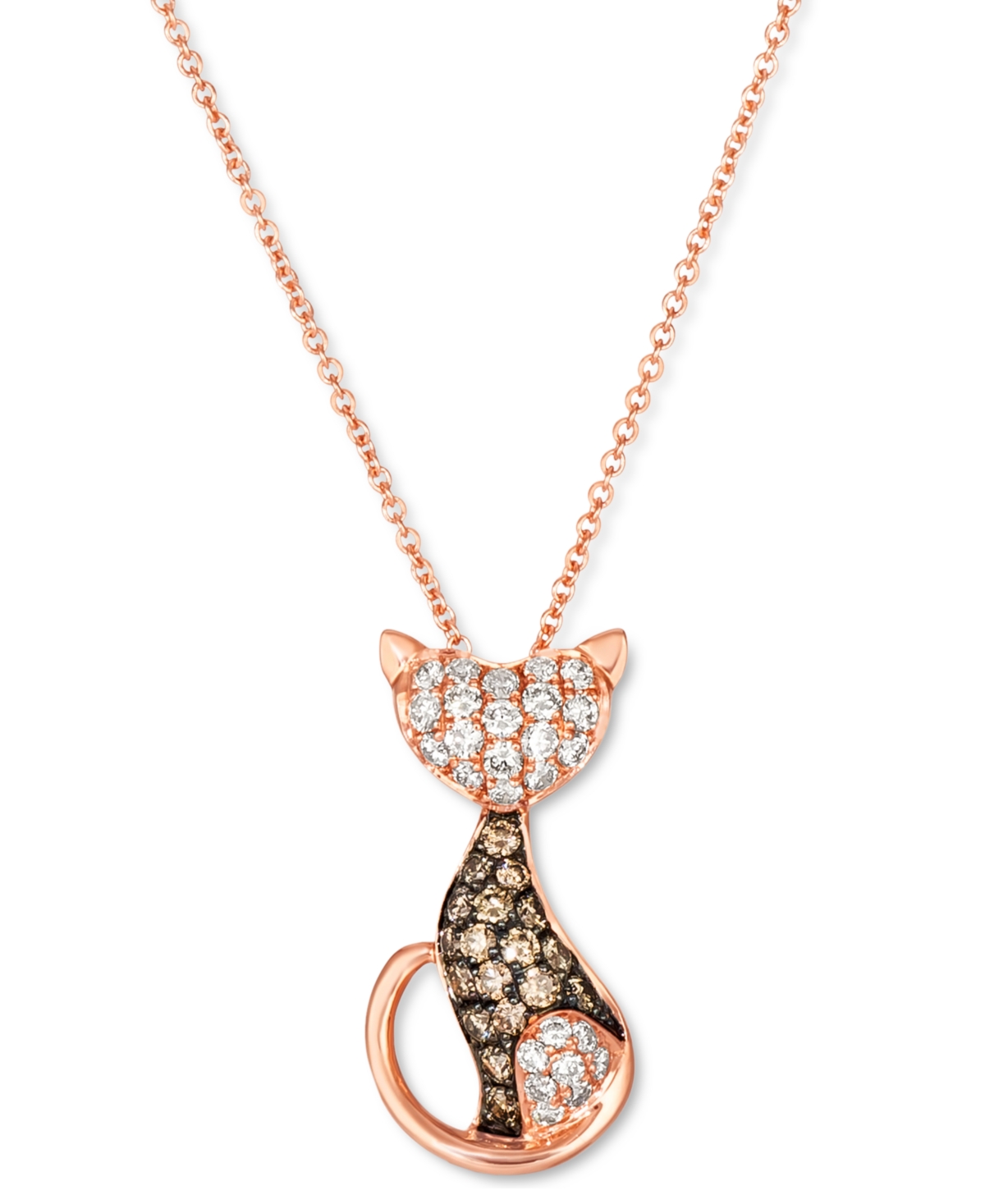 Nude Diamond (1/3 ct. t.w.) & Chocolate Diamond (1/4 ct. t.w.) Cat Necklace in 14k Rose Gold, 18" + 2" extender - Rose Gold