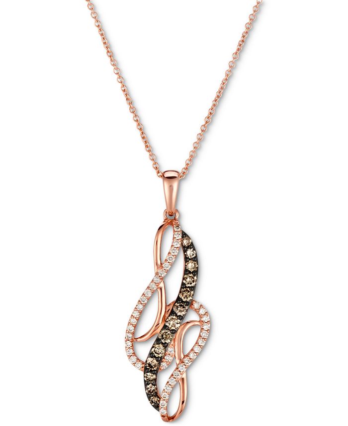Le Vian - Chocolate Diamond (1/3 ct. t.w.) & Vanilla Diamond (1/5 ct. t.w.) Swirl Pendant Necklace in 14k Rose Gold, 18" + 2" extender