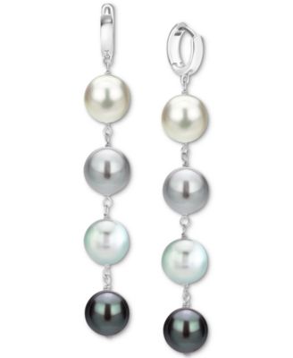 Macy's - Multicolor Cultured Freshwater Pearl (10mm) Linear Drop Earrings in Sterling Silver