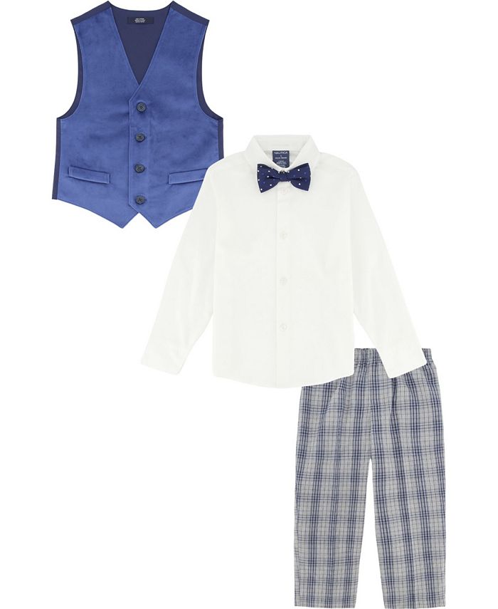 Nautica Little Boys Blue Velvet Vest 4 Piece Set Macy's