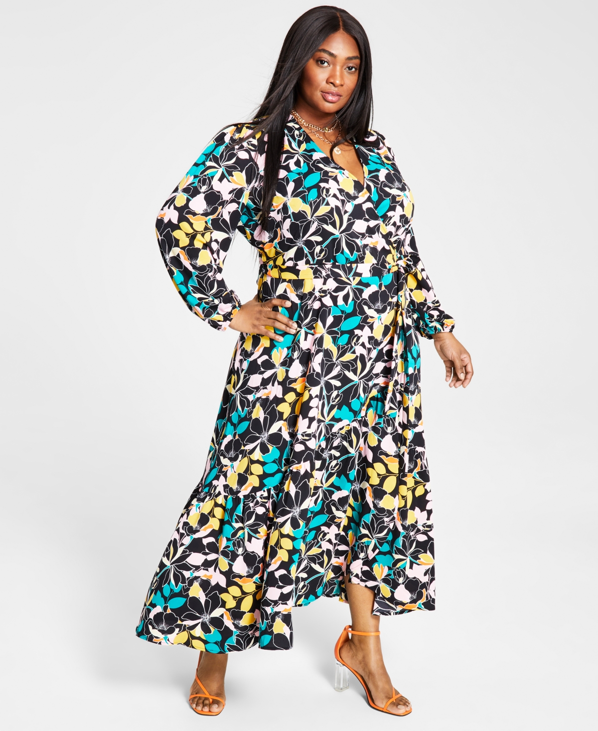 Bar iii printed wrap maxi clearance dress
