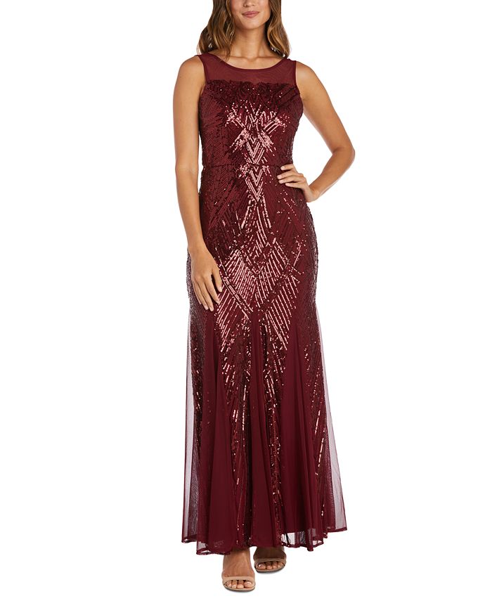 Nightway Embellished Mesh Gown & Reviews - Dresses - Women - Macy's