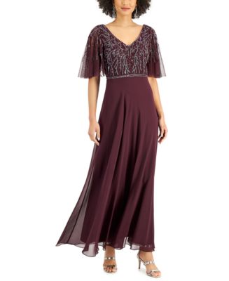 J Kara Flutter-Sleeve Beaded Gown - Macy's