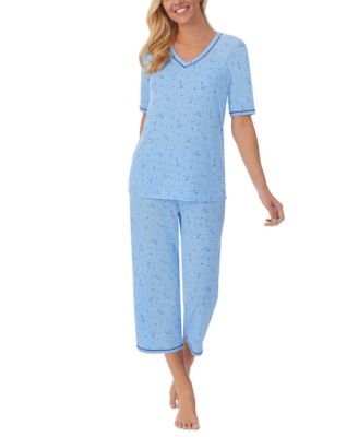 Printed Elbow-Sleeve Top & Capri Pants Pajama Set