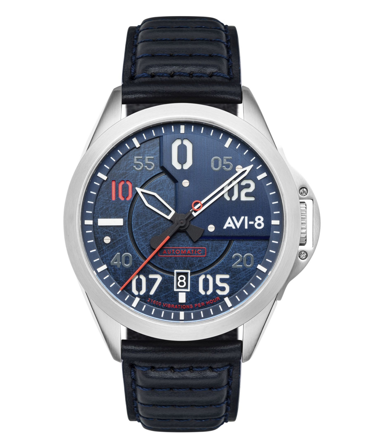 Men's P-51 Mustang Hitchcock Automatic Cooperstown Blue Genuine Leather Strap Watch 43mm - Blue