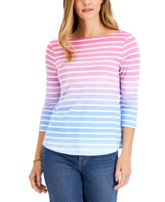 Charter Club Petite Printed Cotton 3/4-Sleeve Top, Created for Macy's ...