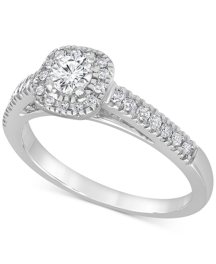 Macy's - Diamond Halo Engagement Ring (1/2 ct. t.w.) in 14k White Gold