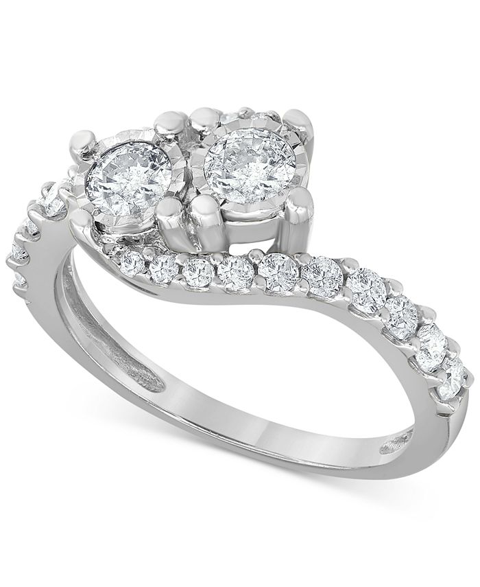 Macy's - Diamond Two Stone Swirl Ring Engagement Ring (1 ct. t.w.) in 14k White Gold
