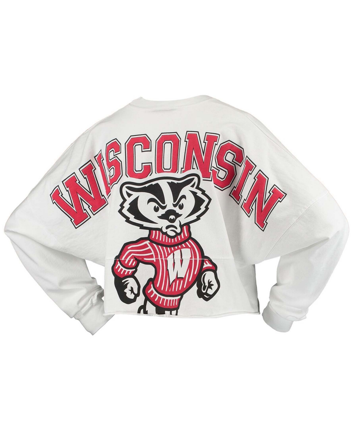 Women'sWisconsin Badgers Raw Hem Cropped Long Sleeve T-shirt - White