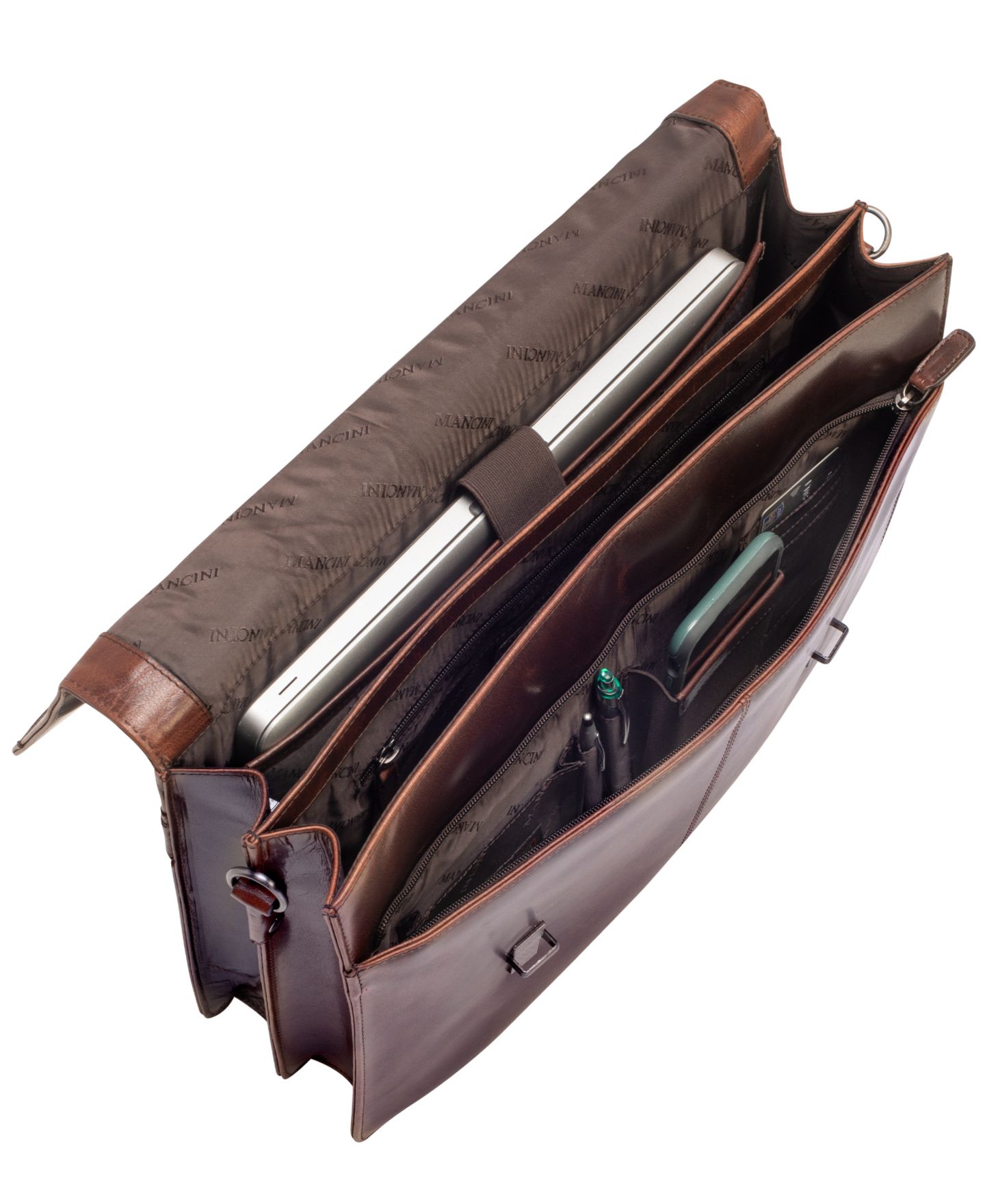 Мужская сумка Mancini Buffalo Collection Double Compartment Laptop Briefcase, цвет: Коричневый — фото 3