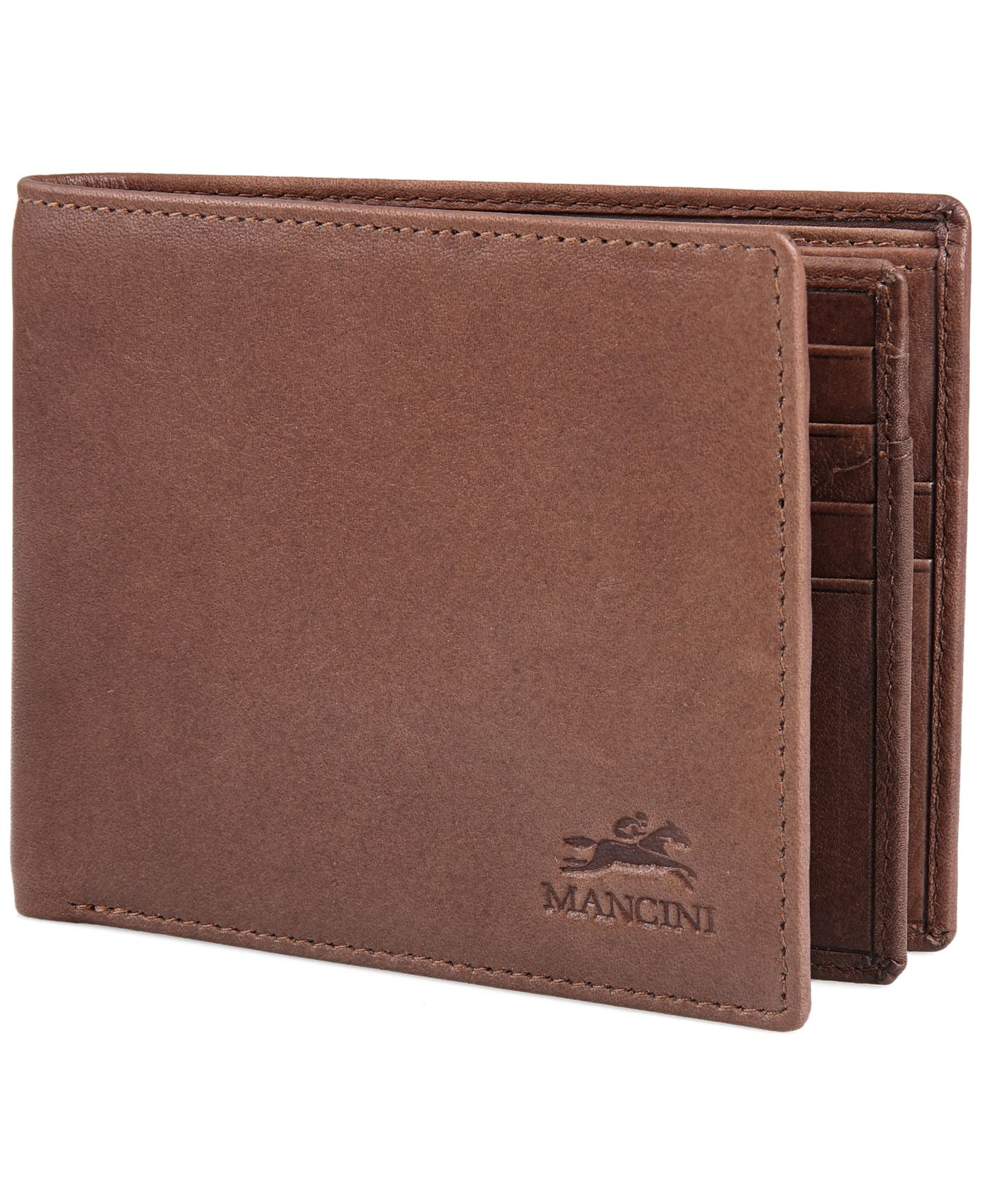 Мужской кошелёк Mancini Bellagio Collection Center Wing Bifold Wallet with Coin Pocket, цвет: Коричневый — фото 2
