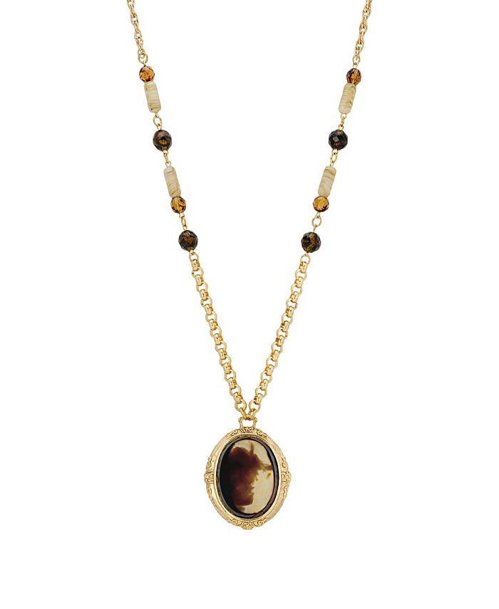 2028 Gold-Tone Antique Glass STone Necklace - Macy's
