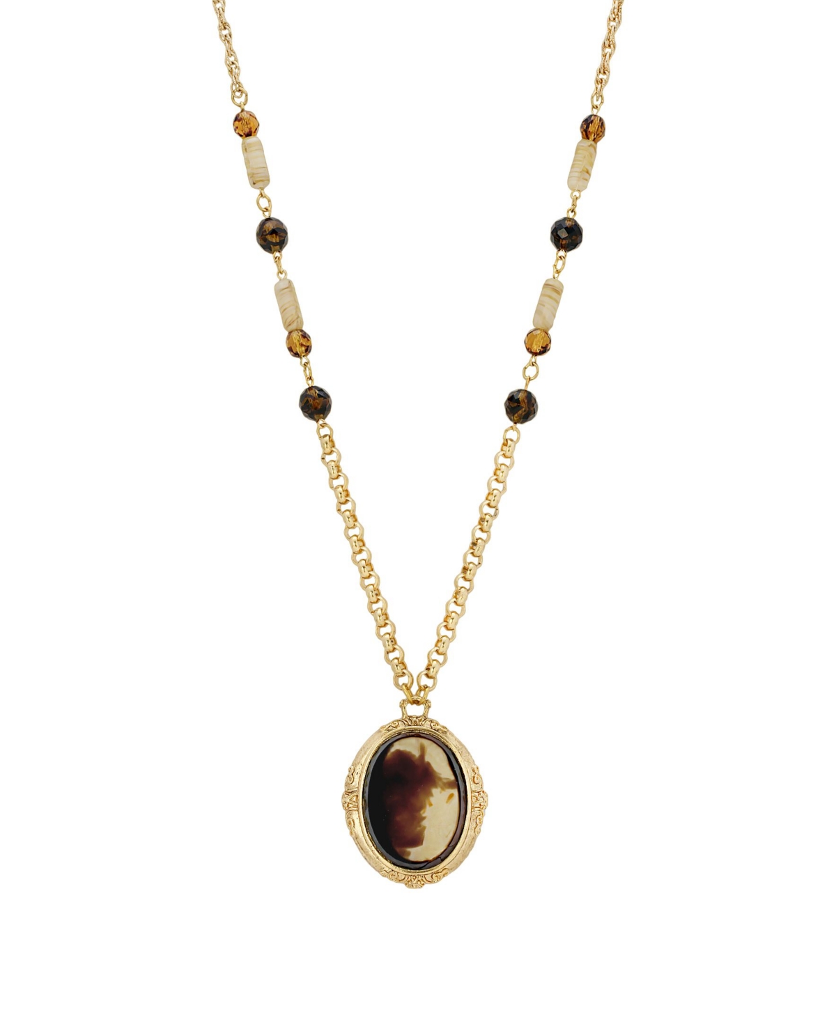 2028 Gold-tone Antique Glass Stone Necklace In Brown