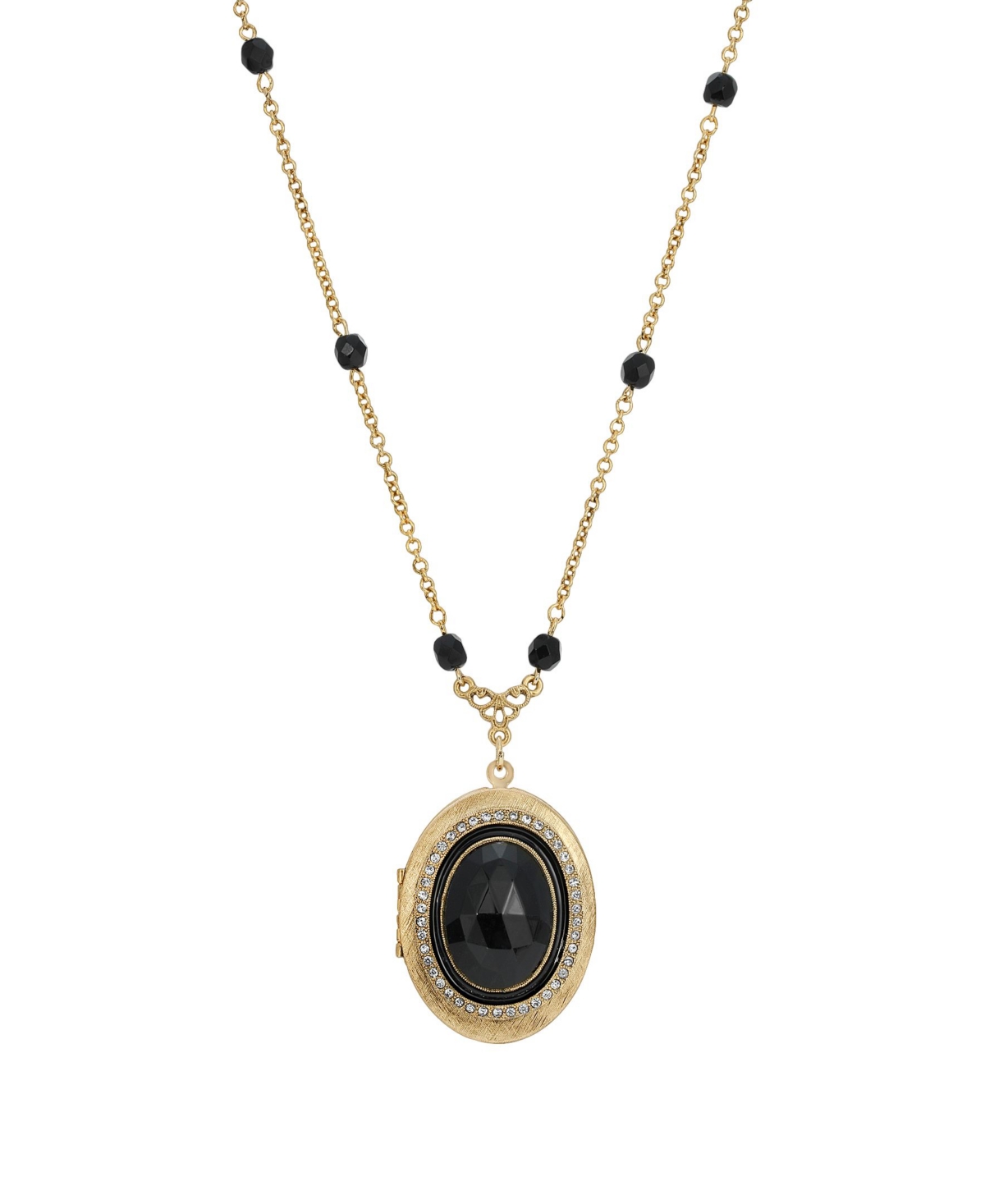 2028 Gold-tone Oval Locket Necklace In Black