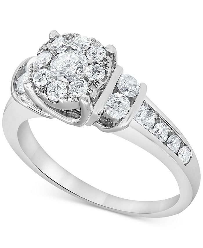 Macy's - Diamond Halo Channel Set Engagement Ring (1 ct. t.w.) in 14k White Gold