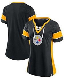 Branded Women's Pittsburgh Steelers Team Draft Me Lace-Up Raglan T-Shirt