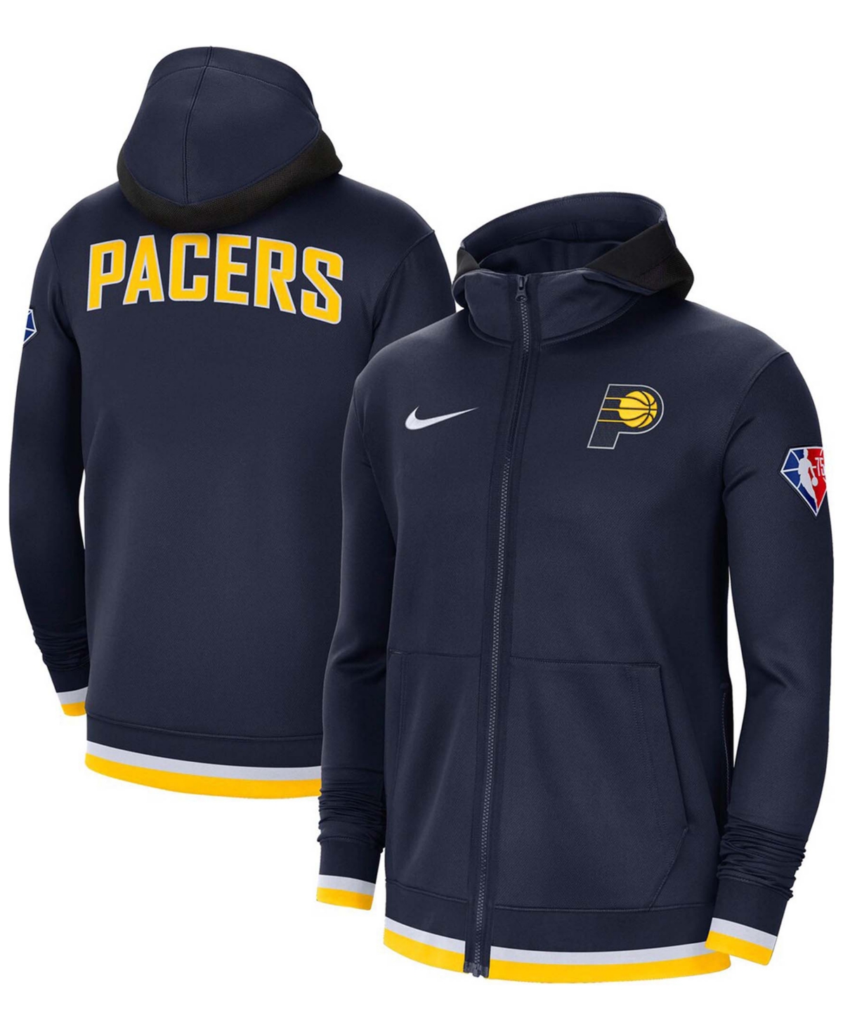 Men's Navy Indiana Pacers 75th Anniversary Performance Showtime Hoodie Full-Zip Jacket