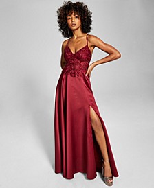 Juniors' Lace-Up-Back Gown