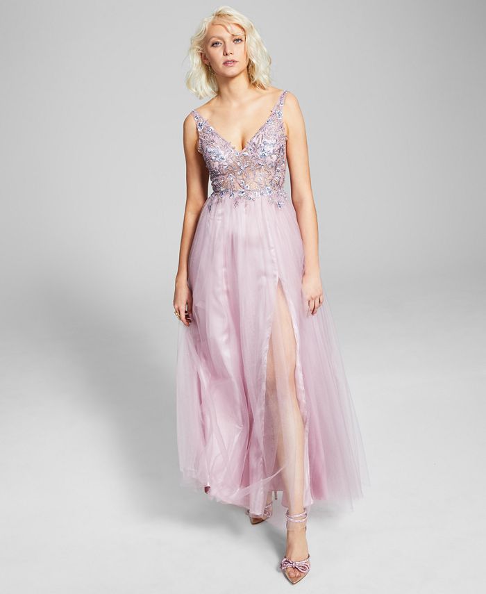 Blondie Nites Juniors Applique Mesh Ball Gown Macy s