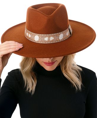 Women's Wool Blend Felt Hat with Floral Print Band