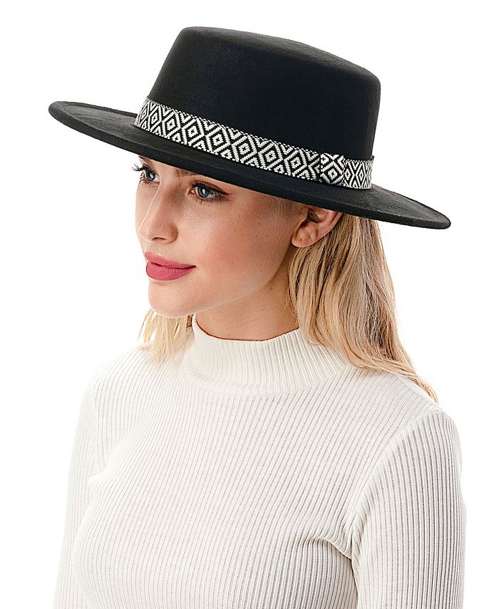 Marcus Adler Women's Felt Boater Hat with Geo Print Band - Macy's