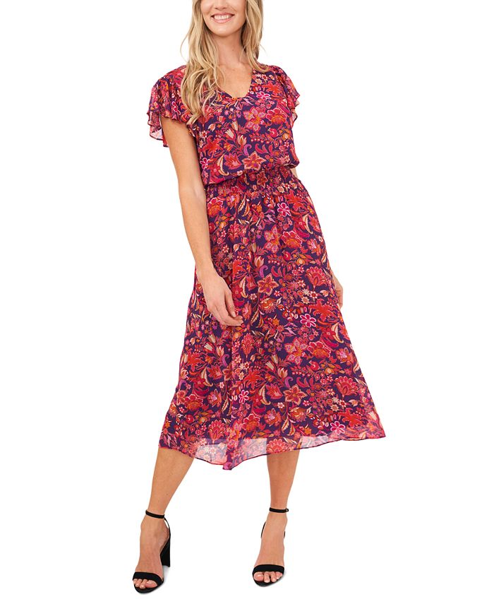 MSK Floral Print Flutter-Sleeve Dress & Reviews - Dresses - Women - Macy's