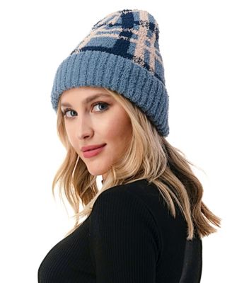 Women's Cozy Plaid Beanie with Cuff Detail
