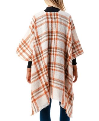 Women's Open-Front Plaid Fringe-Trim Kimono
