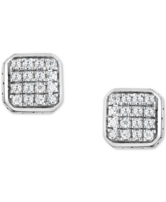 EFFY® Men's White Sapphire Square Cluster Stud Earrings (5/8 ct. t.w.) in Sterling Silver