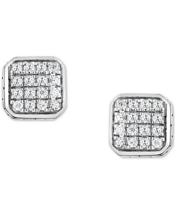 EFFY Collection - Men's White Sapphire Square Cluster Stud Earrings (5/8 ct. t.w.) in Sterling Silver