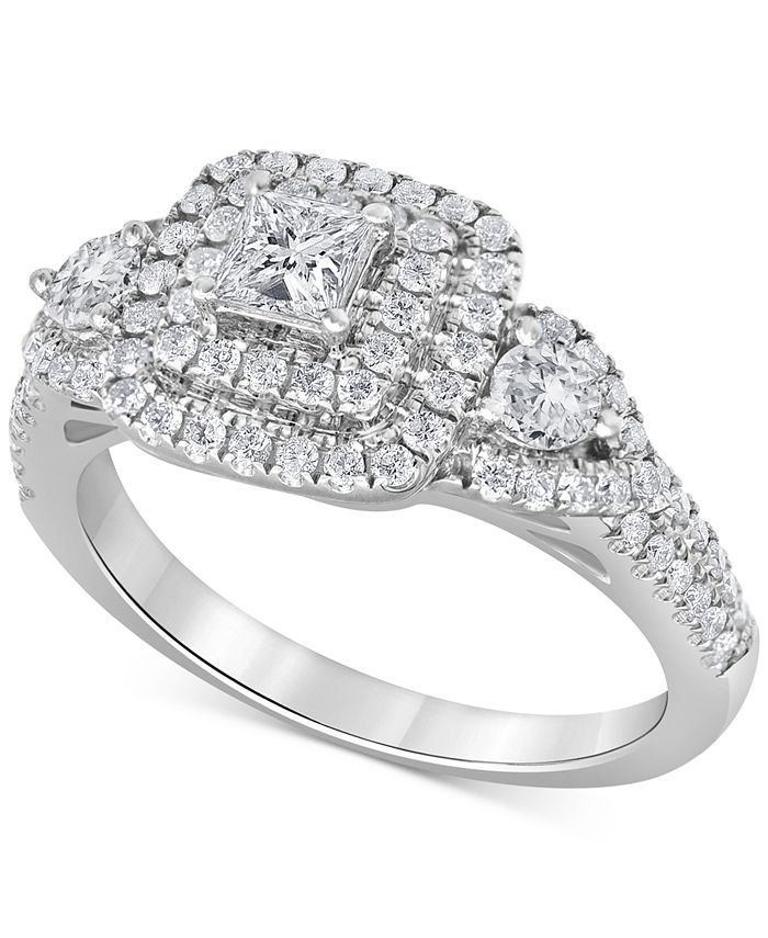 Macy's - Diamond Princess & Round Multi-Halo Engagement Ring (1 ct. t.w.) in 14k White Gold