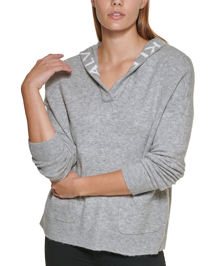 Calvin Klein V-Neck Logo Hood Sweater & Reviews - Sweaters - Women 