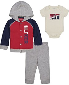 Baby Boys 3-Piece Bodysuit, Logo Cardigan and Joggers Set