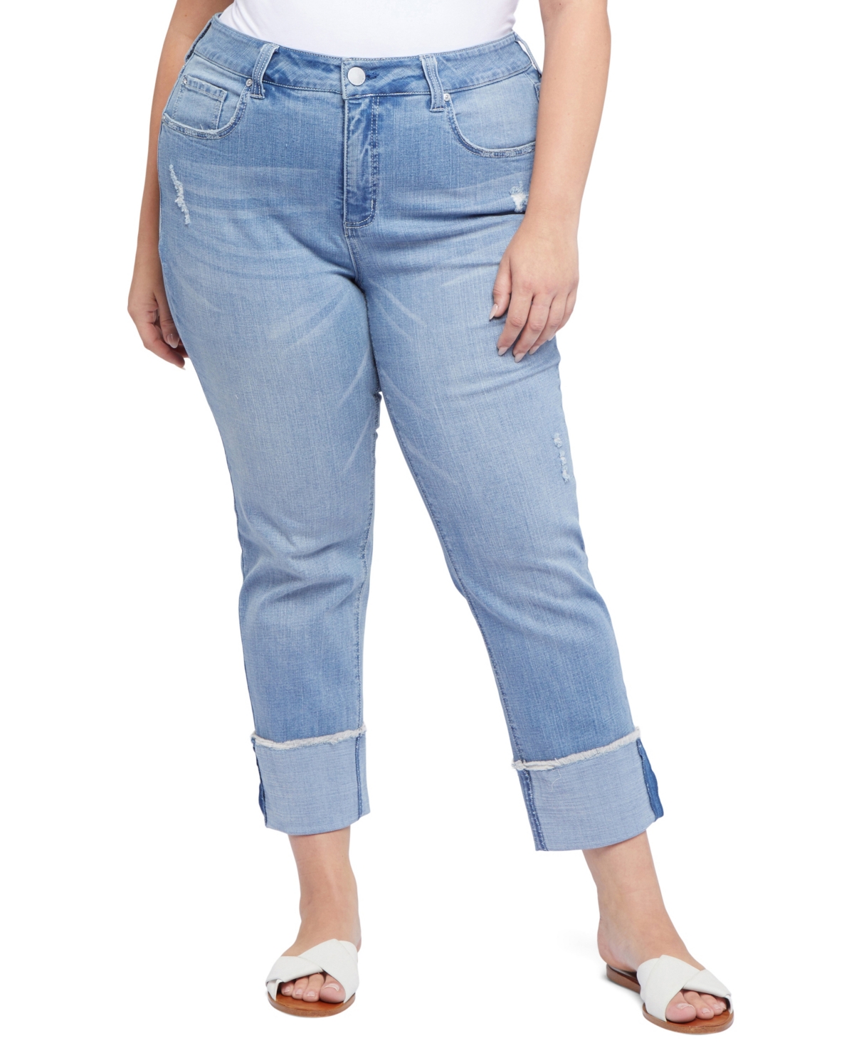 Plus Size Slim Straight Cuff Jeans - Conscience